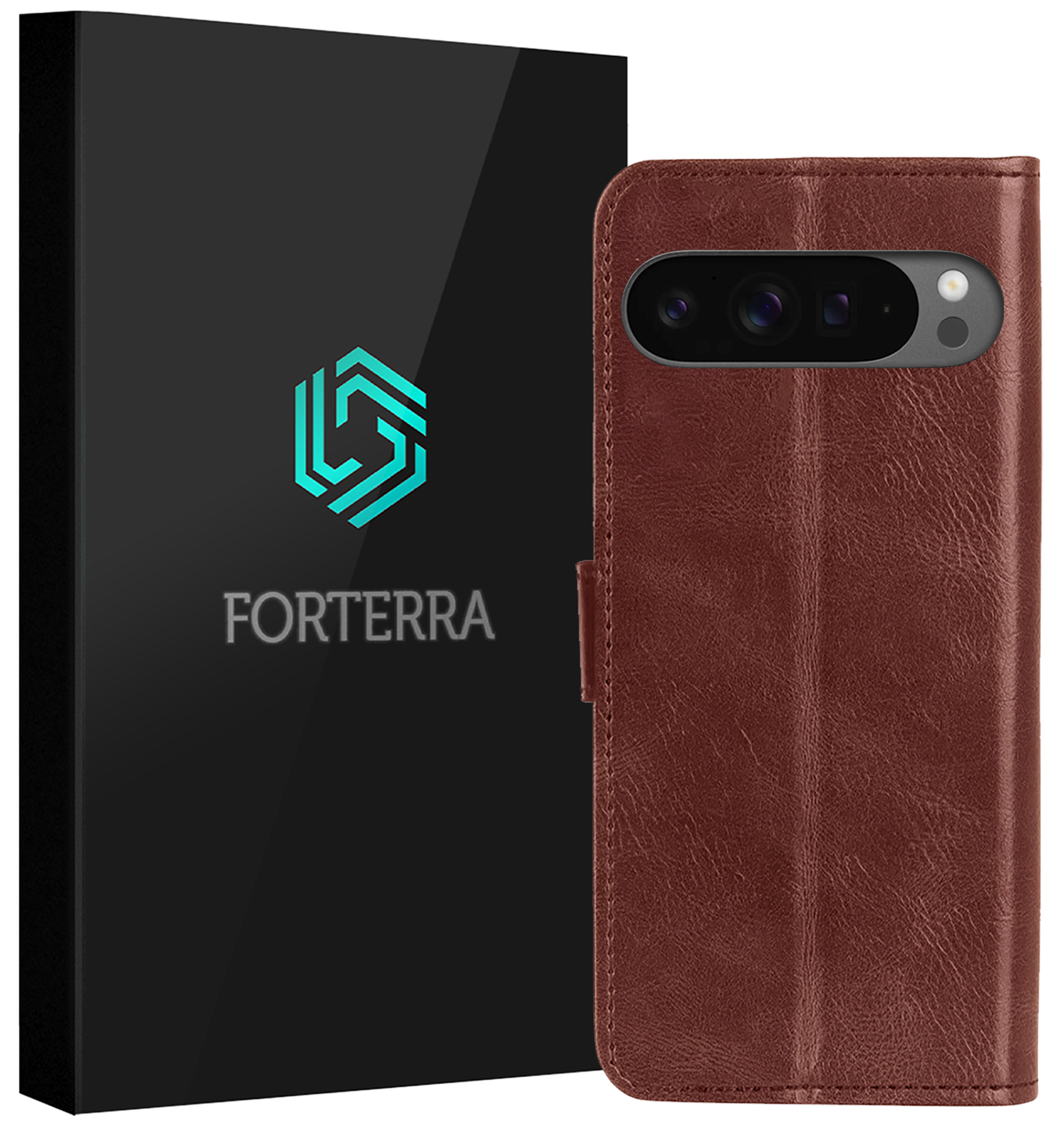 Forterra Hoesje Geschikt voor Google Pixel 9 Pro Hoesje Book Case Hoes Portemonnee Cover Walletcase - Hoes Geschikt voor Google Pixel 9 Pro Hoes Bookcase Hoesje - Bruin