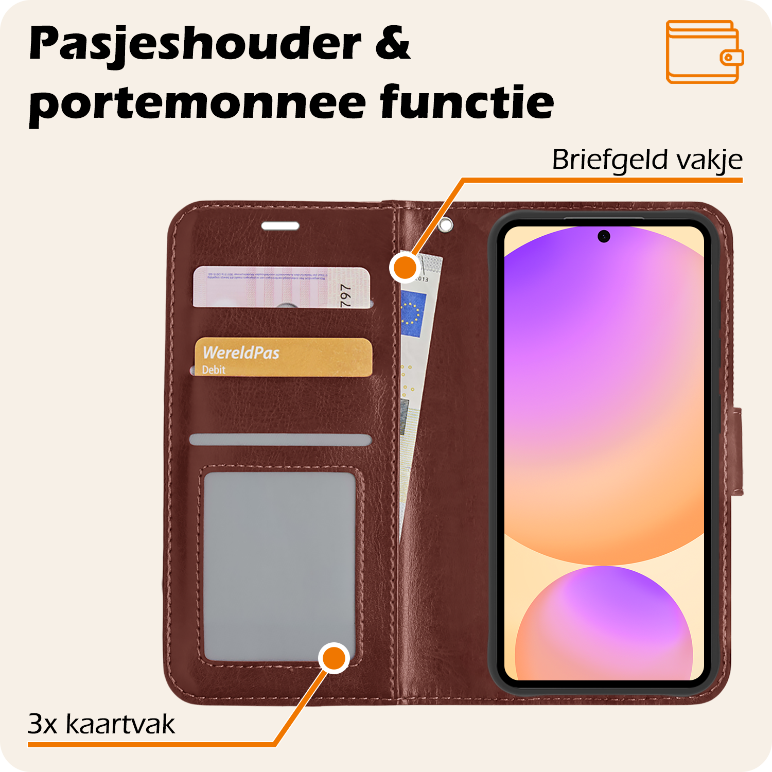 Nomfy Hoesje Geschikt voor Samsung S24 FE Hoes Bookcase Flipcase Book Cover - Hoes Geschikt voor Samsung Galaxy S24 FE Hoesje Book Case - Bruin