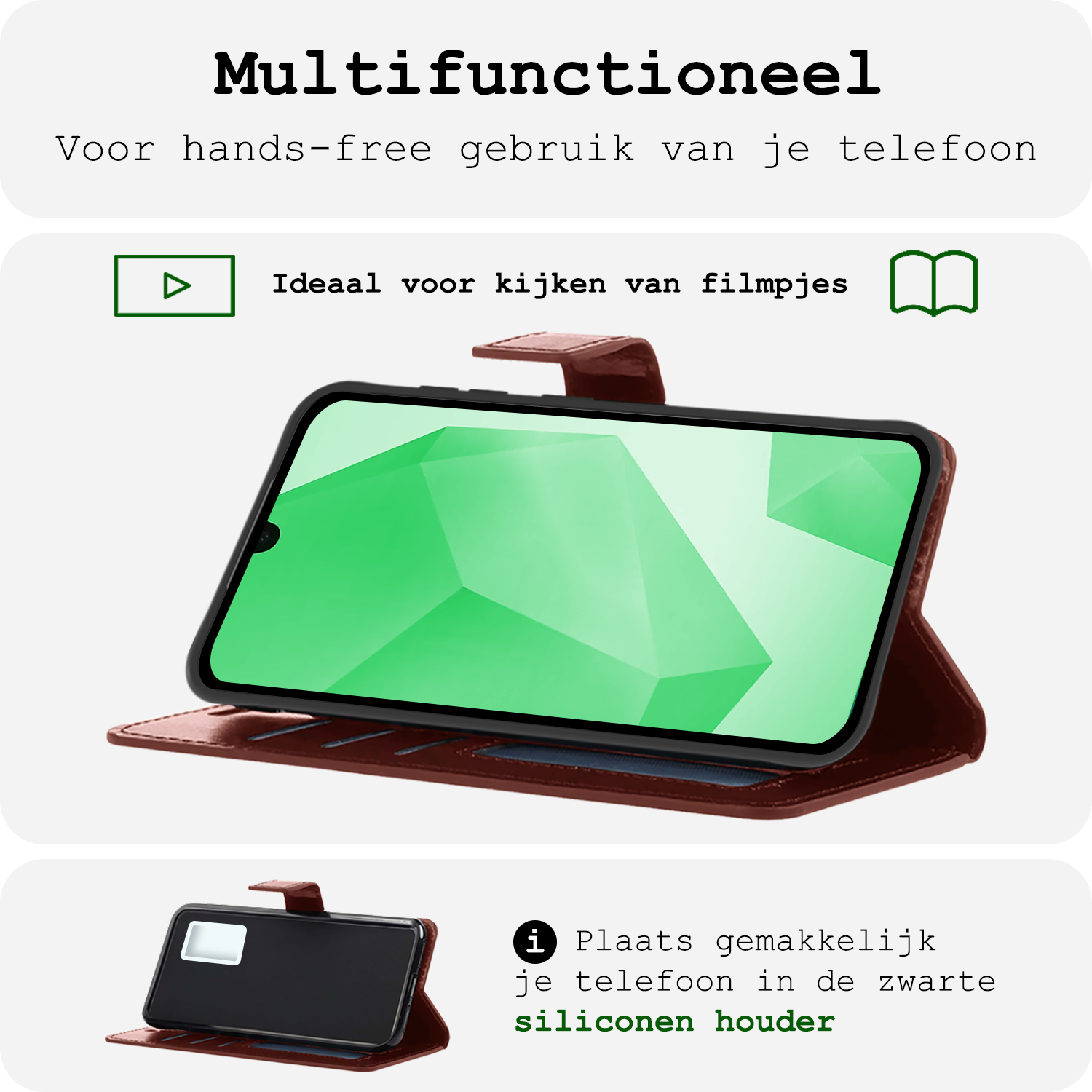 BASEY. Hoes Geschikt voor Samsung A16 Hoesje Bookcase Hoes Flip Case Book Cover - Hoesje Geschikt voor Samsung Galaxy A16 Hoes Book Case Hoesje - Bruin