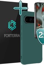 Forterra Hoesje Geschikt voor Google Pixel 9 Pro Hoesje Siliconen Case Hoes Met 2x Screenprotector - Hoes Geschikt voor Google Pixel 9 Pro Hoes Cover Case - Donkergroen