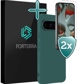 Forterra Forterra Google Pixel 9 Pro Hoesje Siliconen Met 2x Screenprotector - Donkergroen