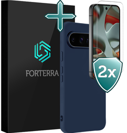 Forterra Forterra Google Pixel 9 Pro Hoesje Siliconen Met 2x Screenprotector - Donkerblauw