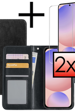 NoXx Hoes Geschikt voor Samsung S24 FE Hoesje Book Case Hoes Flip Cover Wallet Bookcase Met 2x Screenprotector - Zwart
