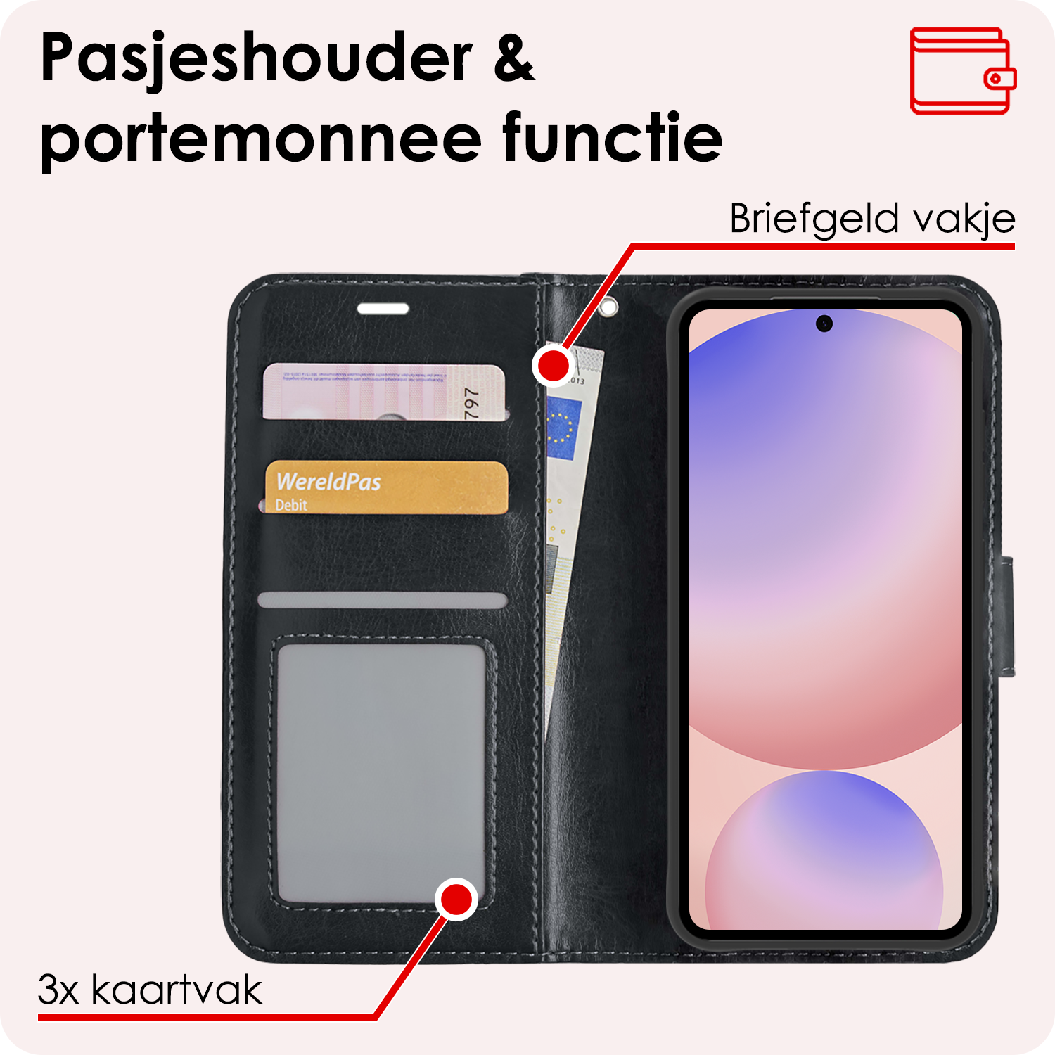 NoXx Hoes Geschikt voor Samsung S24 FE Hoesje Book Case Hoes Flip Cover Wallet Bookcase Met 2x Screenprotector - Zwart