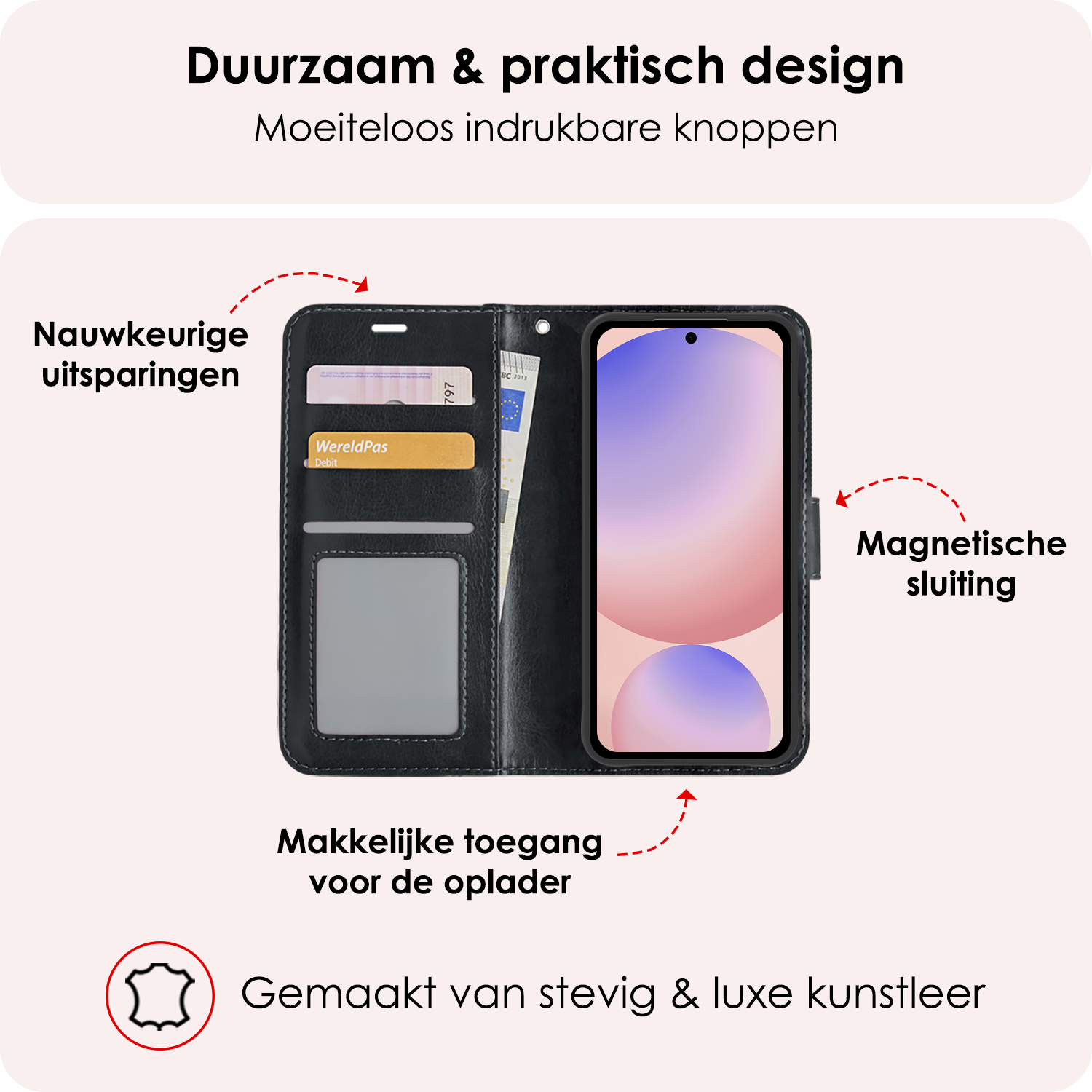 NoXx Hoes Geschikt voor Samsung S24 FE Hoesje Book Case Hoes Flip Cover Wallet Bookcase Met 2x Screenprotector - Zwart