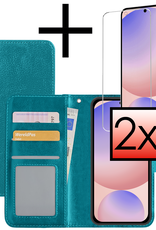 NoXx Hoes Geschikt voor Samsung S24 FE Hoesje Book Case Hoes Flip Cover Wallet Bookcase Met 2x Screenprotector - Turquoise