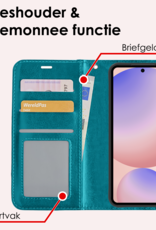 NoXx Hoes Geschikt voor Samsung S24 FE Hoesje Book Case Hoes Flip Cover Wallet Bookcase Met 2x Screenprotector - Turquoise