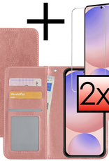 NoXx Hoes Geschikt voor Samsung S24 FE Hoesje Book Case Hoes Flip Cover Wallet Bookcase Met 2x Screenprotector - Rosé goud