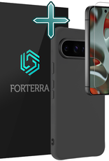 Forterra Hoesje Geschikt voor Google Pixel 9 Pro Hoesje Siliconen Case Hoes Met Screenprotector - Hoes Geschikt voor Google Pixel 9 Pro Hoes Cover Case - Zwart