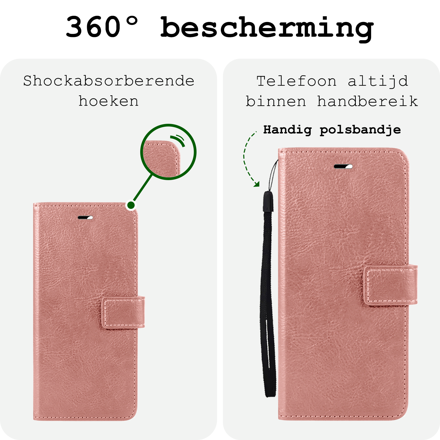 BASEY. Hoes Geschikt voor Samsung A16 Hoesje Bookcase Hoes Flip Case Book Cover - Hoesje Geschikt voor Samsung Galaxy A16 Hoes Book Case Hoesje - Rosé goud