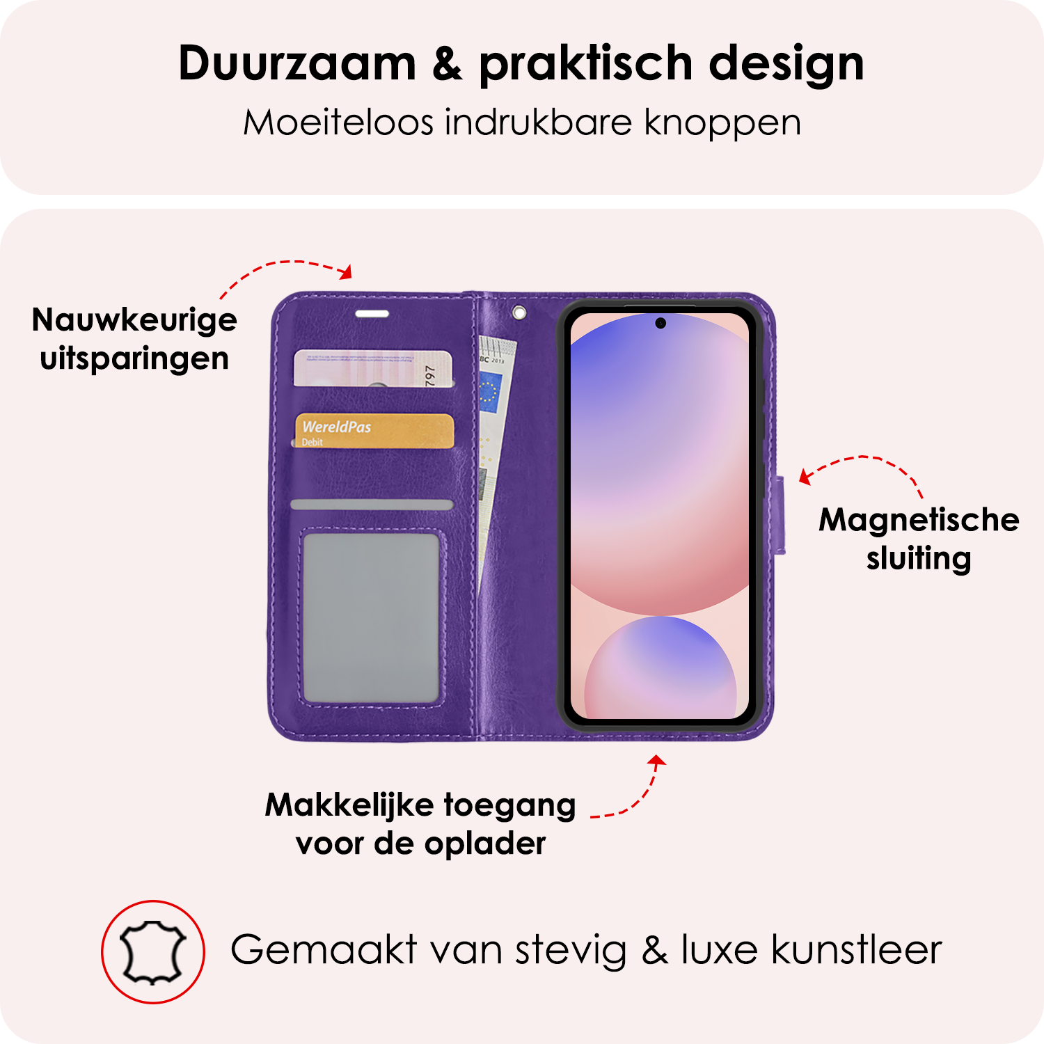 NoXx Hoes Geschikt voor Samsung S24 FE Hoesje Book Case Hoes Flip Cover Wallet Bookcase Met 2x Screenprotector - Paars