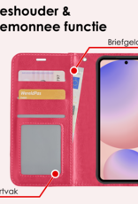 NoXx Hoes Geschikt voor Samsung S24 FE Hoesje Book Case Hoes Flip Cover Wallet Bookcase Met 2x Screenprotector - Donkerroze