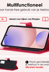 NoXx Hoes Geschikt voor Samsung S24 FE Hoesje Book Case Hoes Flip Cover Wallet Bookcase Met 2x Screenprotector - Donkerroze