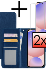NoXx Hoes Geschikt voor Samsung S24 FE Hoesje Book Case Hoes Flip Cover Wallet Bookcase Met 2x Screenprotector - Donkerblauw