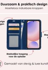 NoXx Hoes Geschikt voor Samsung S24 FE Hoesje Book Case Hoes Flip Cover Wallet Bookcase Met 2x Screenprotector - Donkerblauw