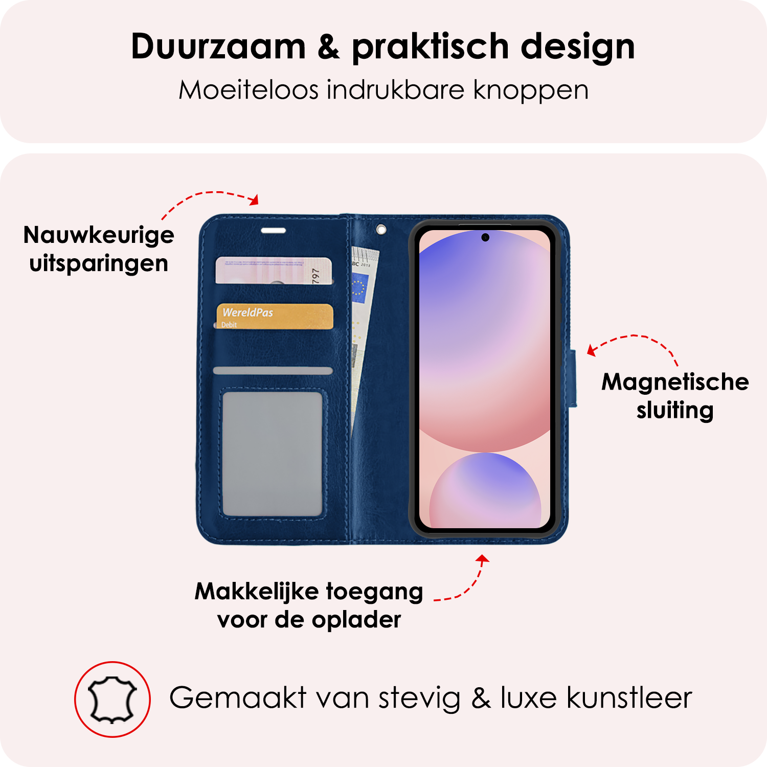 NoXx Hoes Geschikt voor Samsung S24 FE Hoesje Book Case Hoes Flip Cover Wallet Bookcase Met 2x Screenprotector - Donkerblauw
