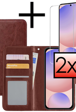 NoXx Hoes Geschikt voor Samsung S24 FE Hoesje Book Case Hoes Flip Cover Wallet Bookcase Met 2x Screenprotector - Bruin