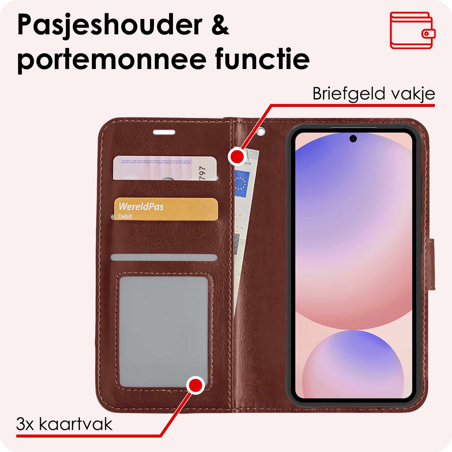 NoXx Hoes Geschikt voor Samsung S24 FE Hoesje Book Case Hoes Flip Cover Wallet Bookcase Met 2x Screenprotector - Bruin