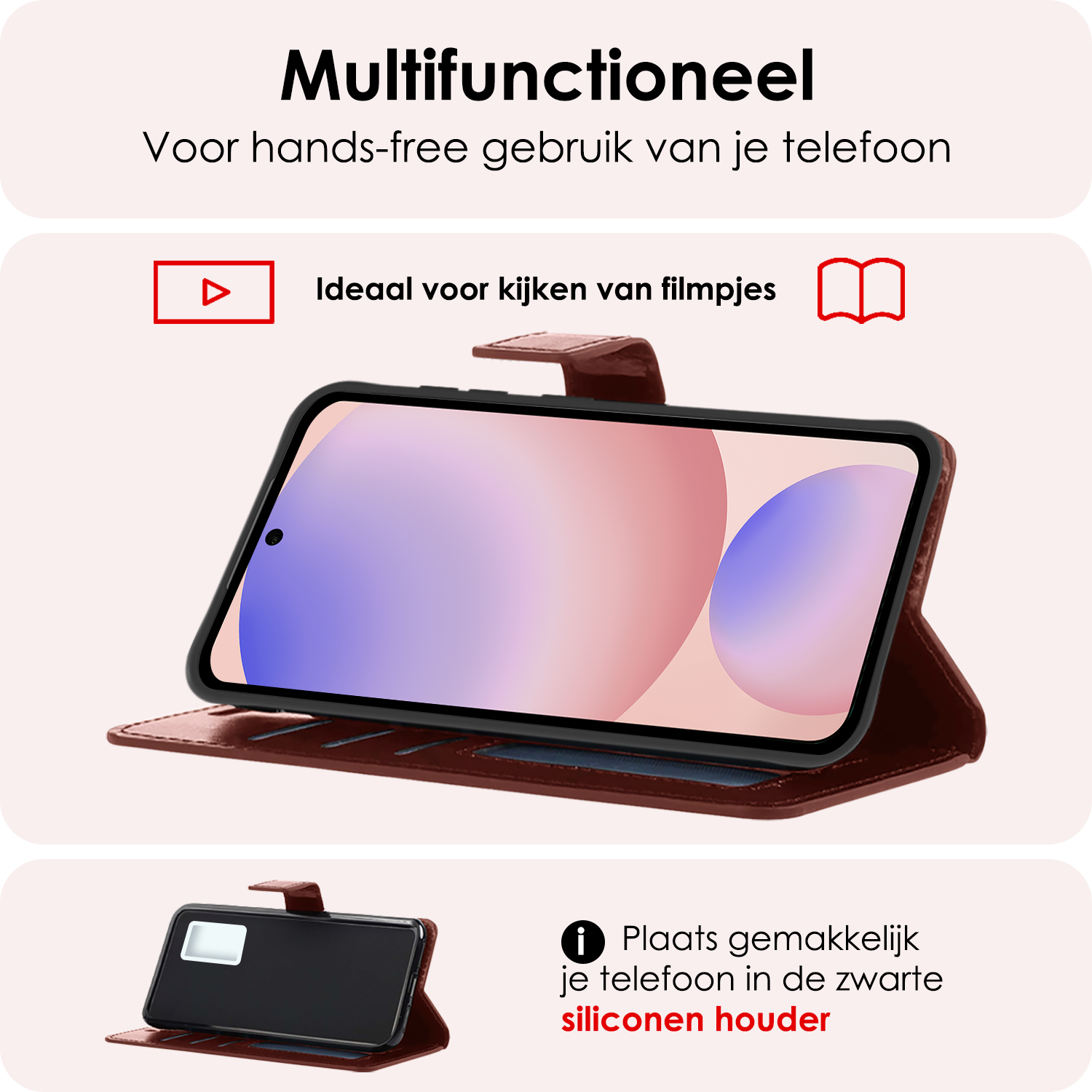 NoXx Hoes Geschikt voor Samsung S24 FE Hoesje Book Case Hoes Flip Cover Wallet Bookcase Met 2x Screenprotector - Bruin