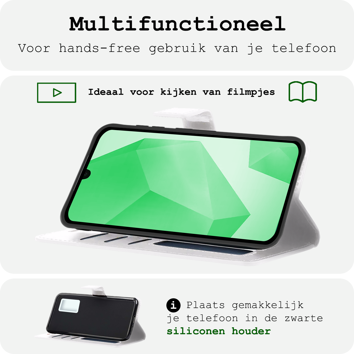 BASEY. Hoes Geschikt voor Samsung A16 Hoesje Bookcase Hoes Flip Case Book Cover - Hoesje Geschikt voor Samsung Galaxy A16 Hoes Book Case Hoesje - Wit