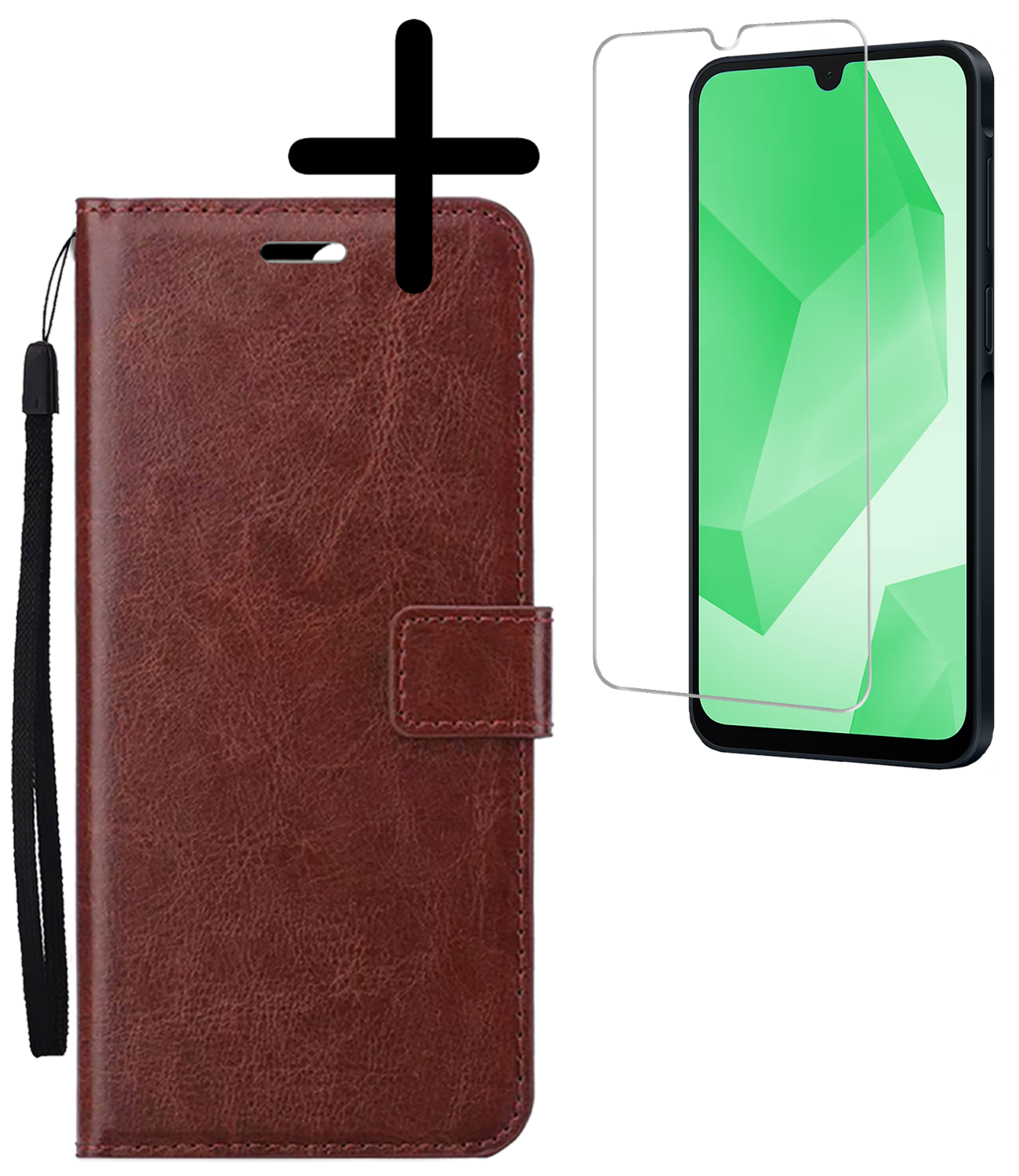 BASEY. Hoes Geschikt voor Samsung A16 Hoesje Bookcase Hoes Flip Case Book Cover Met Screenprotector - Hoesje Geschikt voor Samsung Galaxy A16 Hoes Book Case Hoesje - Bruin