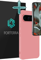 Forterra Hoesje Geschikt voor Google Pixel 9 Pro Hoesje Siliconen Case Hoes Met Screenprotector - Hoes Geschikt voor Google Pixel 9 Pro Hoes Cover Case - Lichtroze