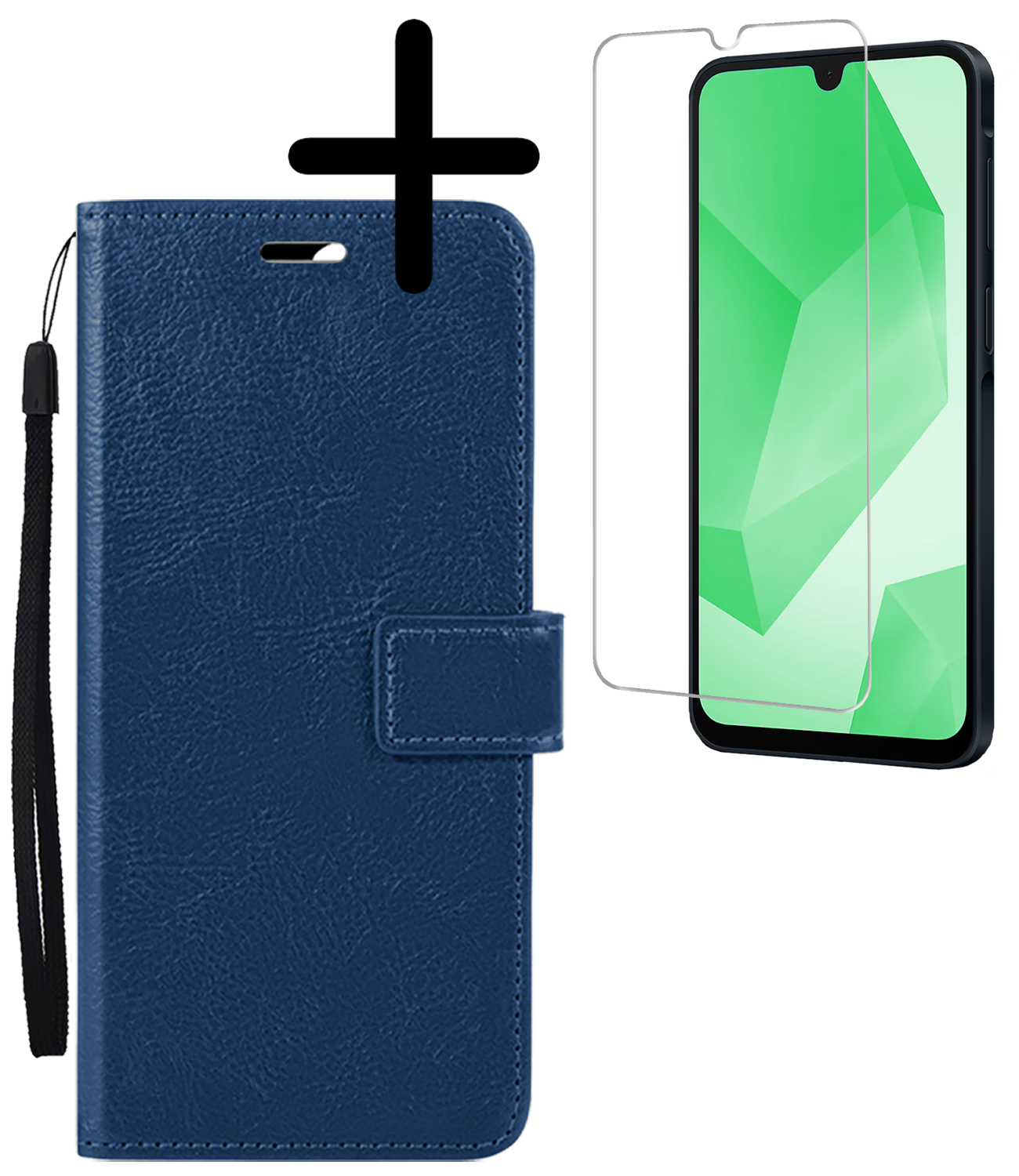 BASEY. Hoes Geschikt voor Samsung A16 Hoesje Bookcase Hoes Flip Case Book Cover Met Screenprotector - Hoesje Geschikt voor Samsung Galaxy A16 Hoes Book Case Hoesje - Donkerblauw
