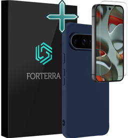 Forterra Forterra Google Pixel 9 Pro Hoesje Siliconen Met Screenprotector - Donkerblauw