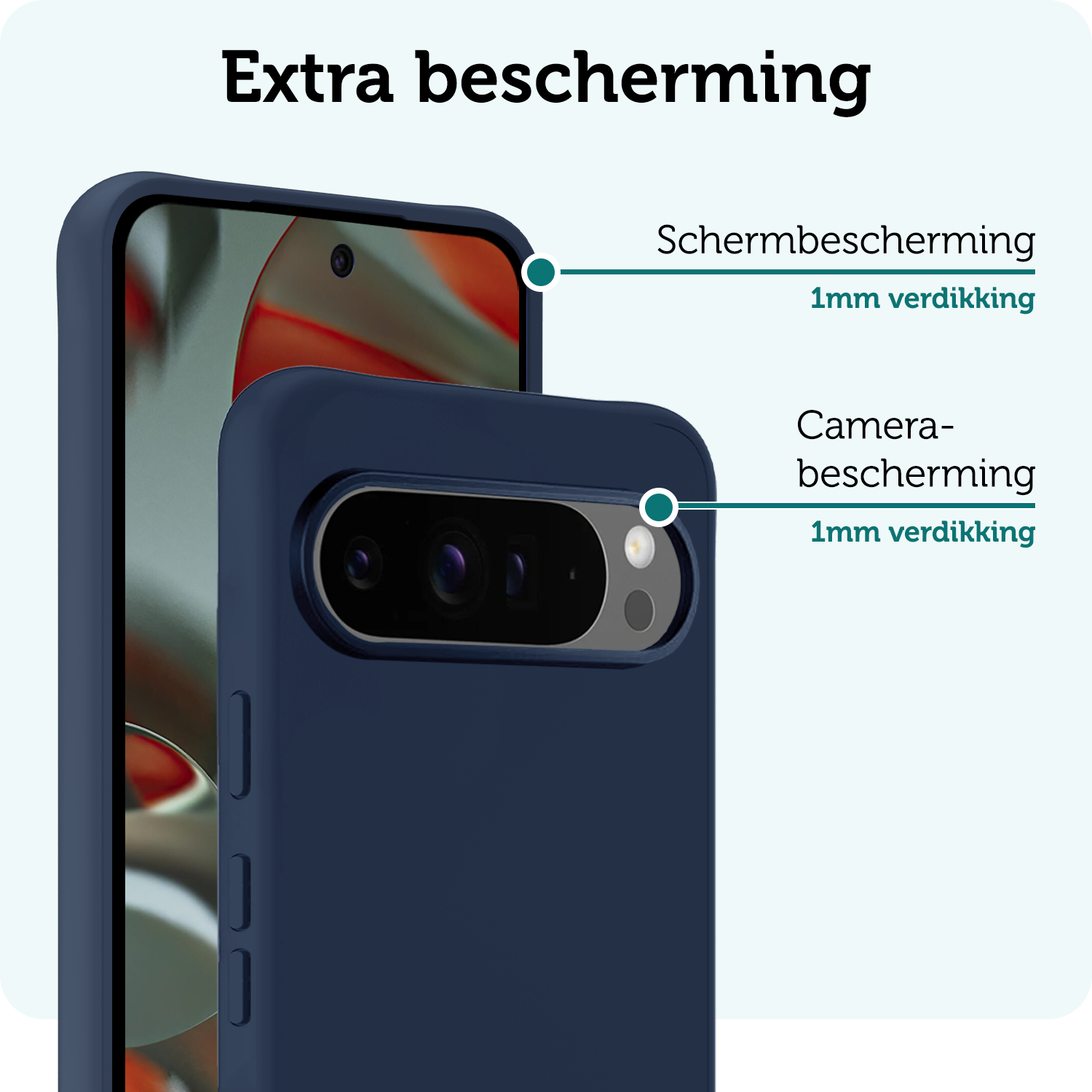 Forterra Hoesje Geschikt voor Google Pixel 9 Pro Hoesje Siliconen Case Hoes Met Screenprotector - Hoes Geschikt voor Google Pixel 9 Pro Hoes Cover Case - Donkerblauw