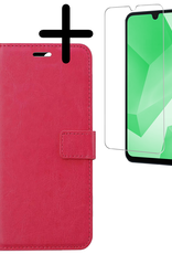 BASEY. Hoes Geschikt voor Samsung A16 Hoesje Bookcase Hoes Flip Case Book Cover Met Screenprotector - Hoesje Geschikt voor Samsung Galaxy A16 Hoes Book Case Hoesje - Donkerroze