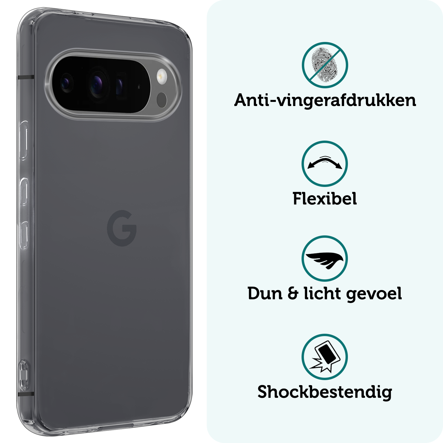 Forterra Hoesje Geschikt voor Google Pixel 9 Pro Hoesje Siliconen Case Hoes - Hoes Geschikt voor Google Pixel 9 Pro Hoes Cover Case - Transparant - 2 PACK