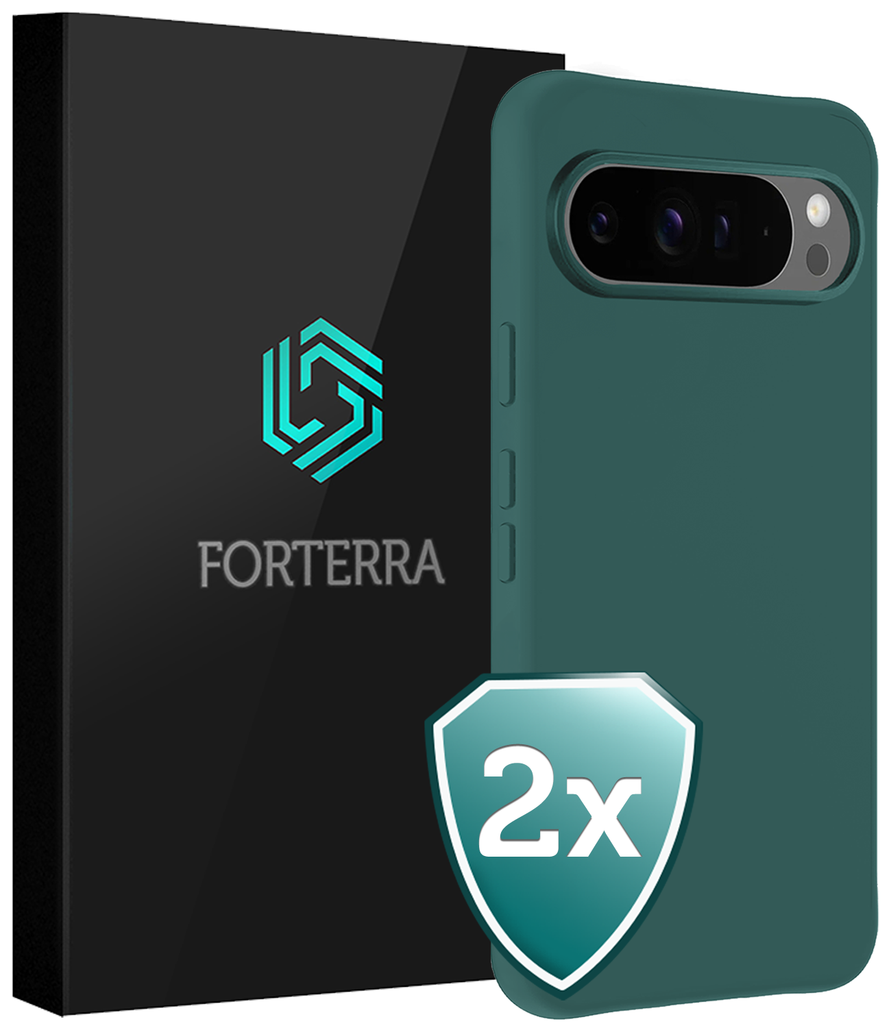 Forterra Hoesje Geschikt voor Google Pixel 9 Pro Hoesje Siliconen Case Hoes - Hoes Geschikt voor Google Pixel 9 Pro Hoes Cover Case - Donkergroen - 2 PACK