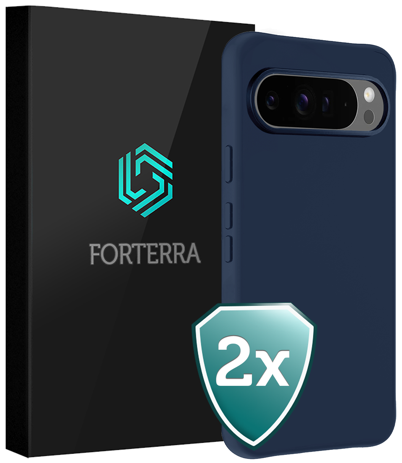 Forterra Hoesje Geschikt voor Google Pixel 9 Pro Hoesje Siliconen Case Hoes - Hoes Geschikt voor Google Pixel 9 Pro Hoes Cover Case - Donkerblauw - 2 PACK