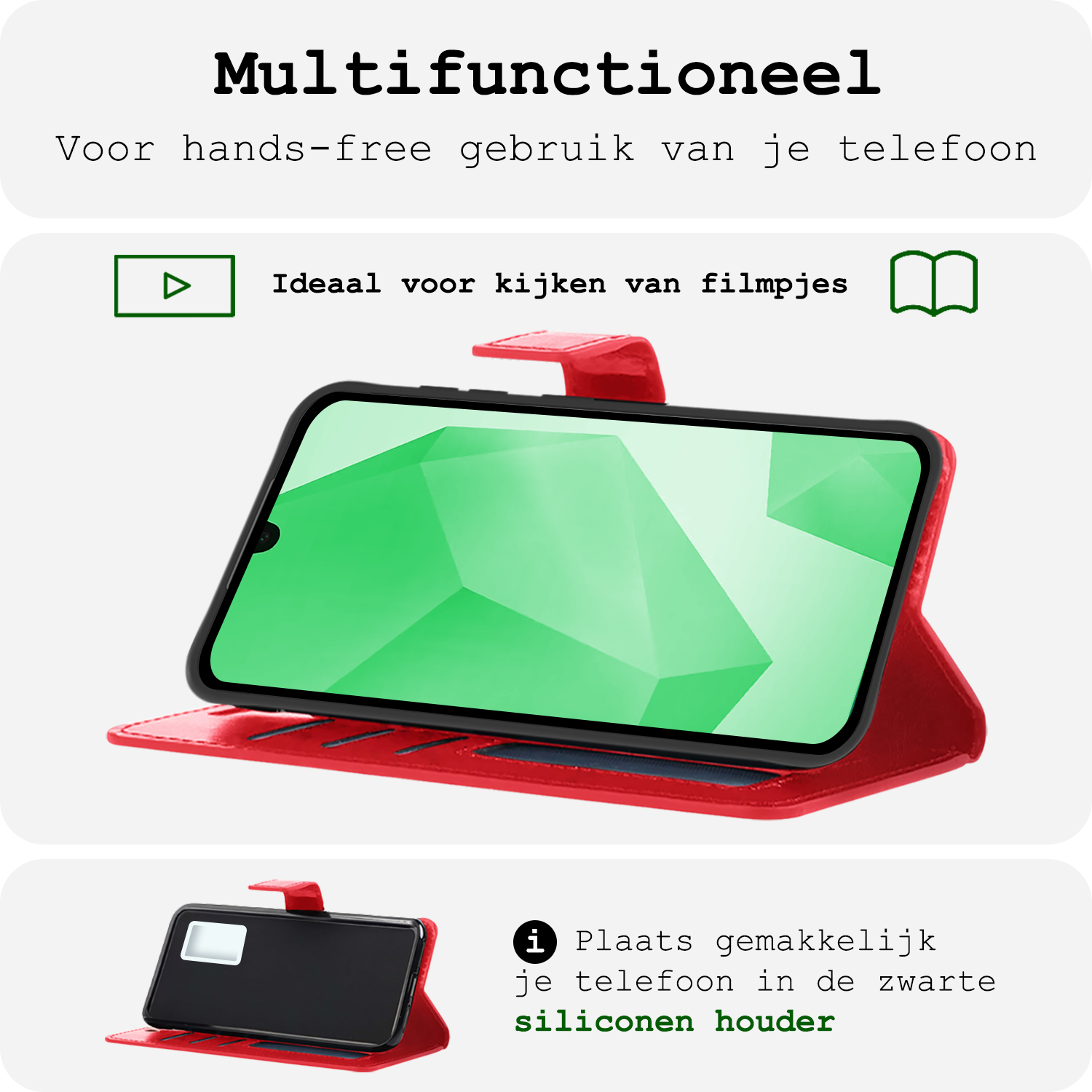 BASEY. Hoes Geschikt voor Samsung A16 Hoesje Bookcase Hoes Flip Case Book Cover Met Screenprotector - Hoesje Geschikt voor Samsung Galaxy A16 Hoes Book Case Hoesje - Rood