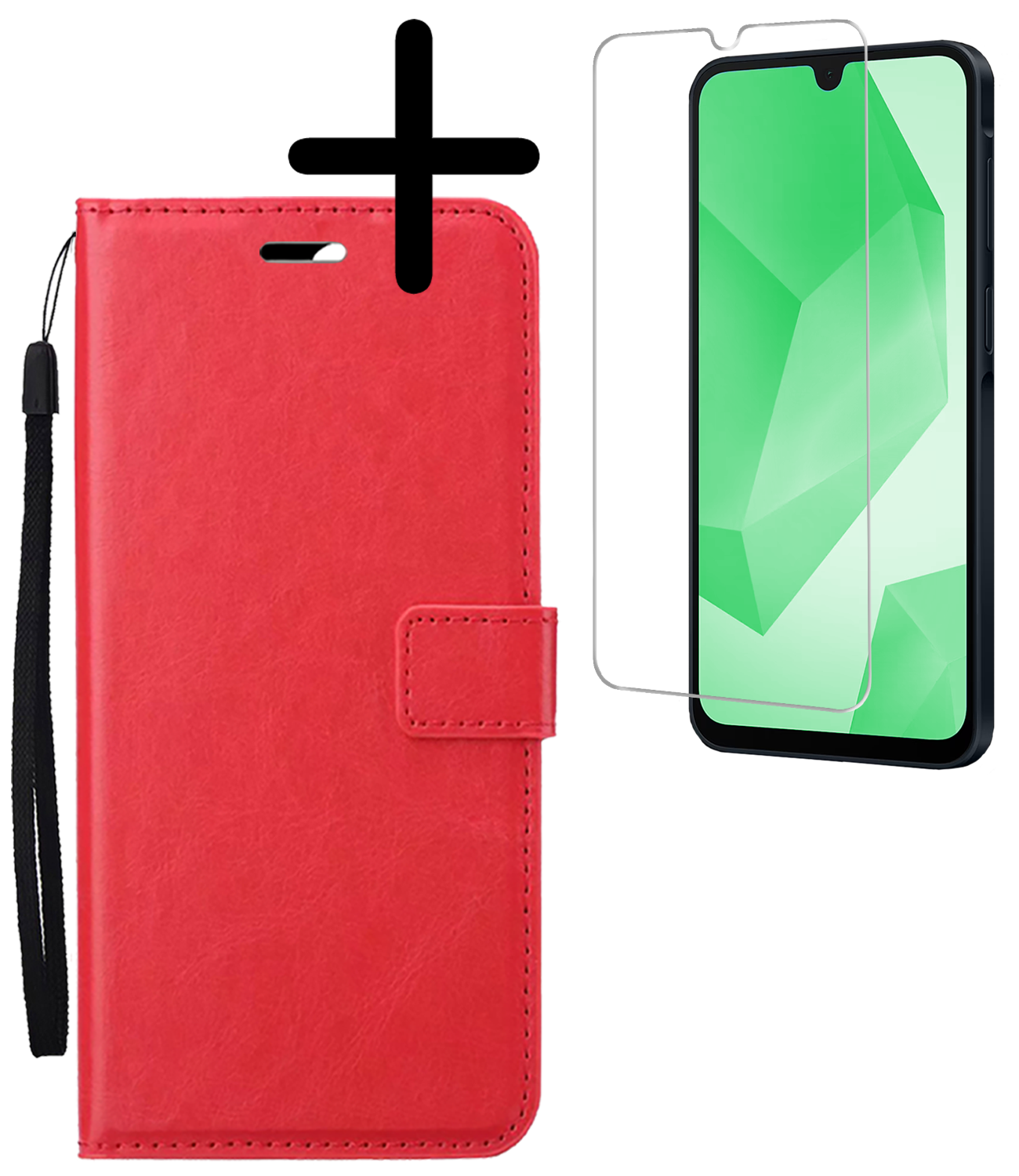 BASEY. Hoes Geschikt voor Samsung A16 Hoesje Bookcase Hoes Flip Case Book Cover Met Screenprotector - Hoesje Geschikt voor Samsung Galaxy A16 Hoes Book Case Hoesje - Rood