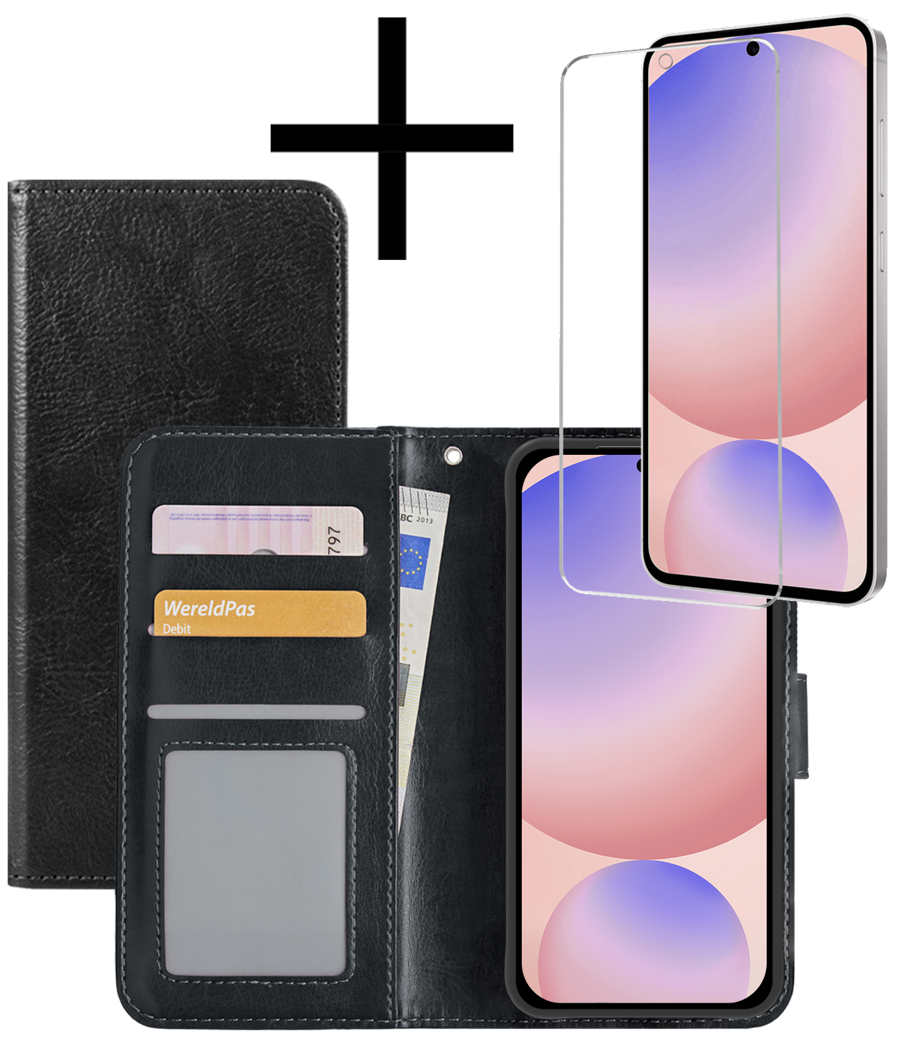 NoXx Hoes Geschikt voor Samsung S24 FE Hoesje Book Case Hoes Flip Cover Wallet Bookcase Met Screenprotector - Zwart
