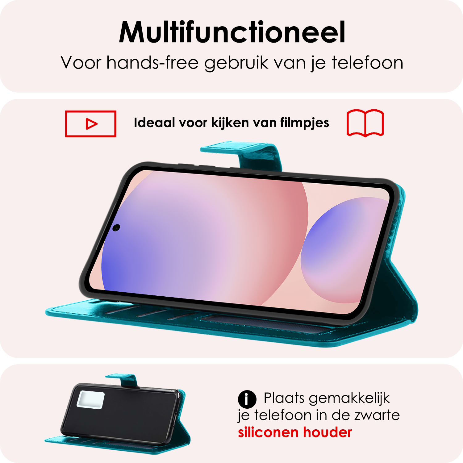NoXx Hoes Geschikt voor Samsung S24 FE Hoesje Book Case Hoes Flip Cover Wallet Bookcase Met Screenprotector - Turquoise