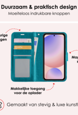 NoXx Hoes Geschikt voor Samsung S24 FE Hoesje Book Case Hoes Flip Cover Wallet Bookcase Met Screenprotector - Turquoise