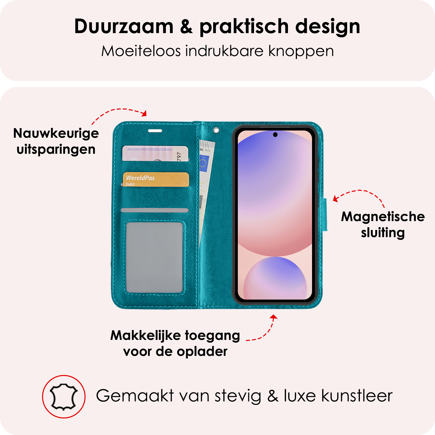 NoXx Hoes Geschikt voor Samsung S24 FE Hoesje Book Case Hoes Flip Cover Wallet Bookcase Met Screenprotector - Turquoise