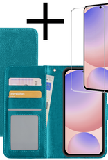 NoXx Hoes Geschikt voor Samsung S24 FE Hoesje Book Case Hoes Flip Cover Wallet Bookcase Met Screenprotector - Turquoise