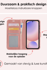 NoXx Hoes Geschikt voor Samsung S24 FE Hoesje Book Case Hoes Flip Cover Wallet Bookcase Met Screenprotector - Rosé goud