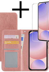 NoXx Hoes Geschikt voor Samsung S24 FE Hoesje Book Case Hoes Flip Cover Wallet Bookcase Met Screenprotector - Rosé goud