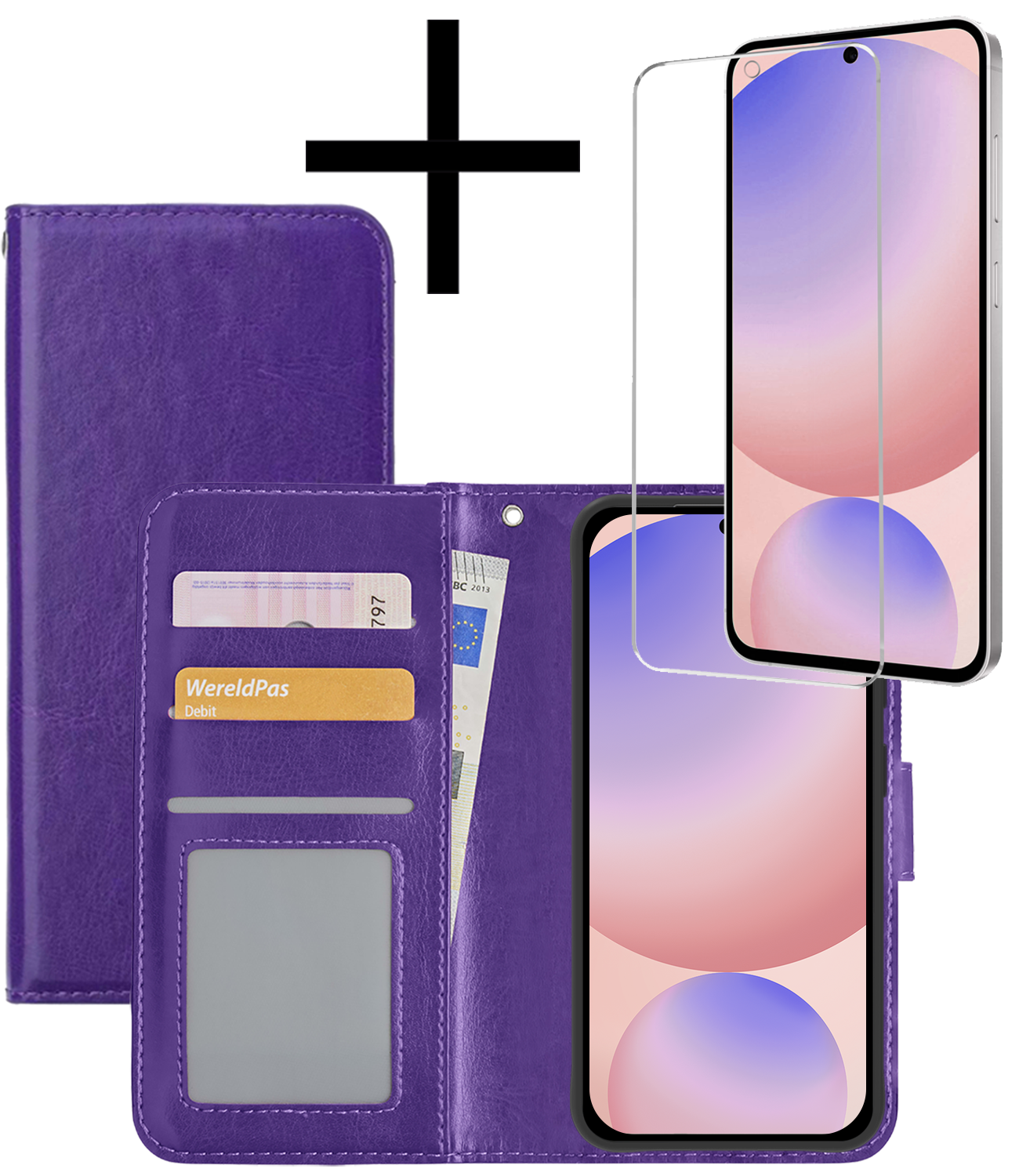 NoXx Hoes Geschikt voor Samsung S24 FE Hoesje Book Case Hoes Flip Cover Wallet Bookcase Met Screenprotector - Paars