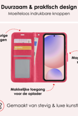 NoXx Hoes Geschikt voor Samsung S24 FE Hoesje Book Case Hoes Flip Cover Wallet Bookcase Met Screenprotector - Donkerroze