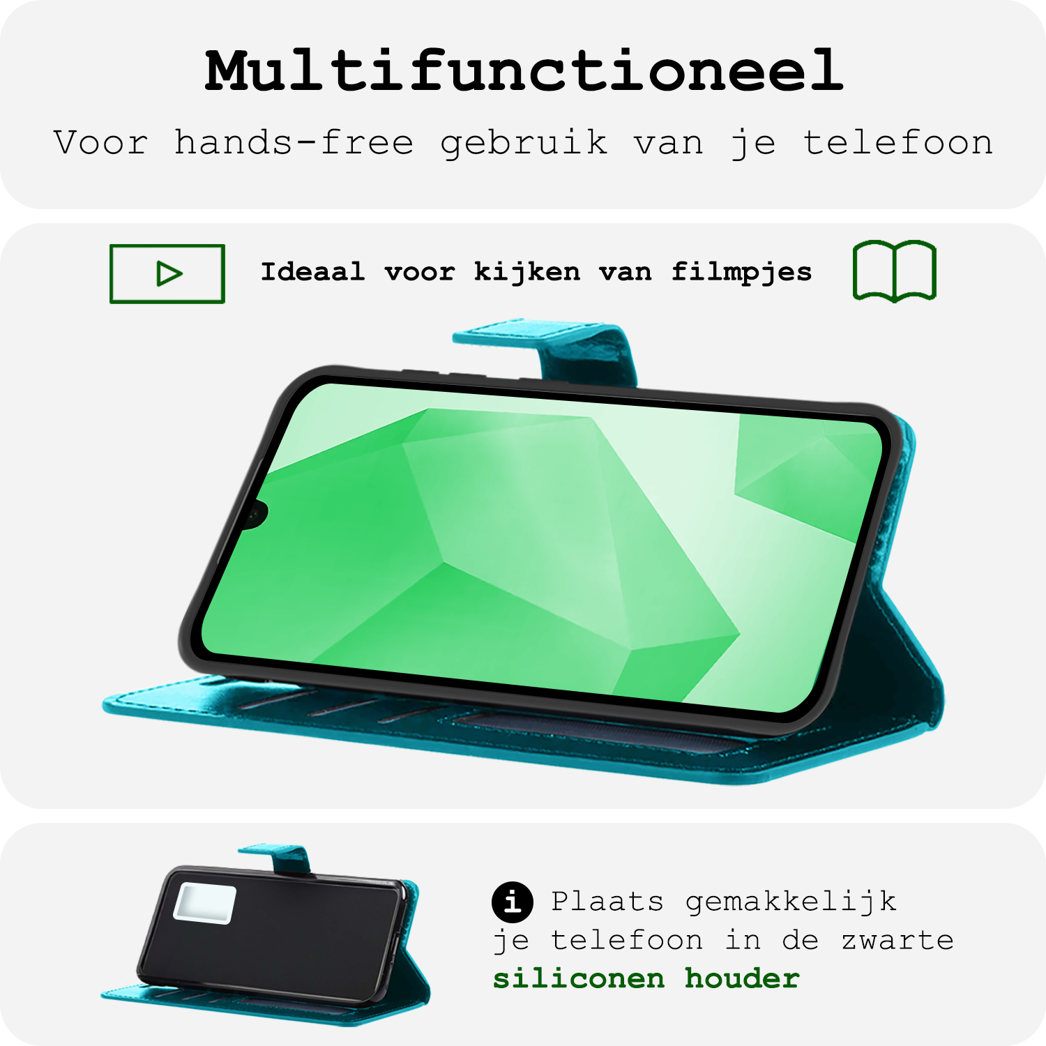 BASEY. Hoes Geschikt voor Samsung A16 Hoesje Bookcase Hoes Flip Case Book Cover Met Screenprotector - Hoesje Geschikt voor Samsung Galaxy A16 Hoes Book Case Hoesje - Turquoise