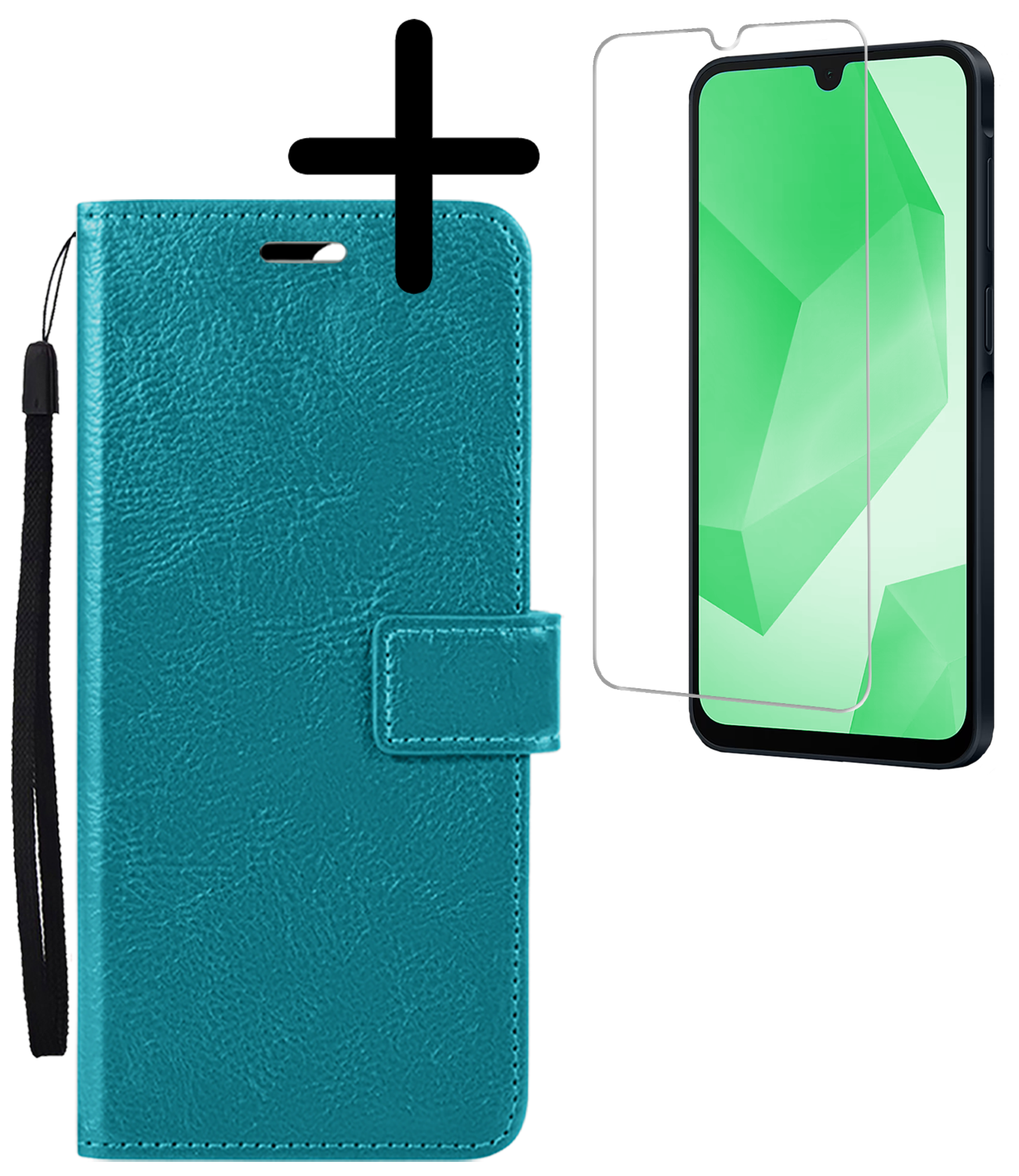 BASEY. Hoes Geschikt voor Samsung A16 Hoesje Bookcase Hoes Flip Case Book Cover Met Screenprotector - Hoesje Geschikt voor Samsung Galaxy A16 Hoes Book Case Hoesje - Turquoise