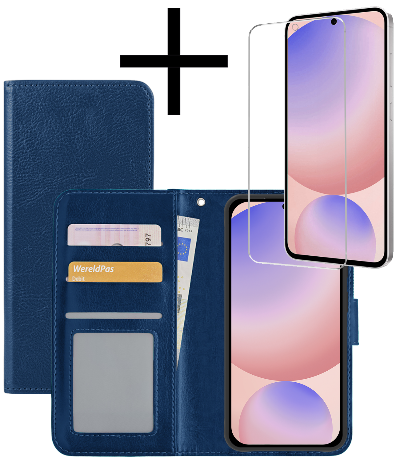 NoXx Hoes Geschikt voor Samsung S24 FE Hoesje Book Case Hoes Flip Cover Wallet Bookcase Met Screenprotector - Donkerblauw