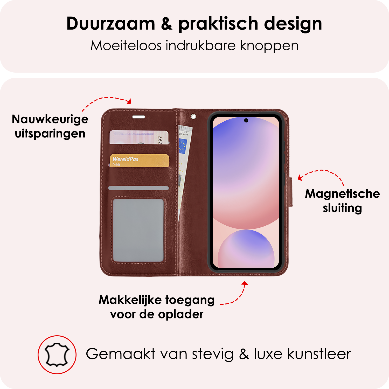 NoXx Hoes Geschikt voor Samsung S24 FE Hoesje Book Case Hoes Flip Cover Wallet Bookcase Met Screenprotector - Bruin