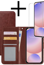 NoXx Hoes Geschikt voor Samsung S24 FE Hoesje Book Case Hoes Flip Cover Wallet Bookcase Met Screenprotector - Bruin