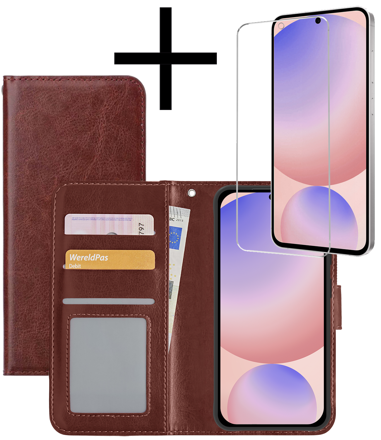 NoXx Hoes Geschikt voor Samsung S24 FE Hoesje Book Case Hoes Flip Cover Wallet Bookcase Met Screenprotector - Bruin